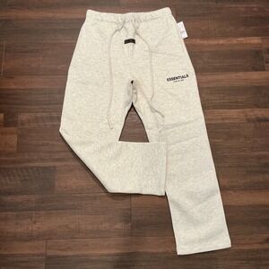 Fear of God Essentials Sweatpants Light Oatmeal Straight Leg Logo Large NWT
